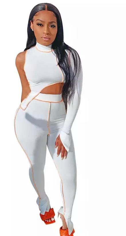 One Shoulder Two Piece Outfit - White